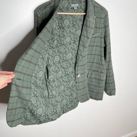 Sundance Long Sleeve Linen Blend Blazer Jacket Womens Medium Green Plaid Boho - Picture 4 of 10